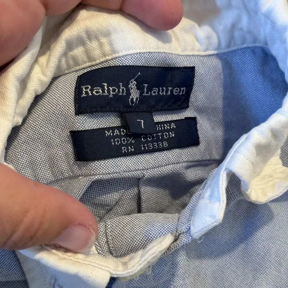 Ralph Lauren Boys Classic Long Sleeve 100% Cotton Button Down Size 7